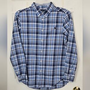 Polo Ralph Lauren Boys XL (18-20) Blue Plaid Button Down Shirt L/S Cotton